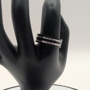 NWOT Black And Silver Toned Triple Band Ring Stainless Steel